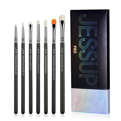Imagen de Jessup Brochas de Maquillaje Ojos, 7 Piezas Set Sombras Ojos Esponjosas para Mezclar Corrector Pliegues, Negro T334