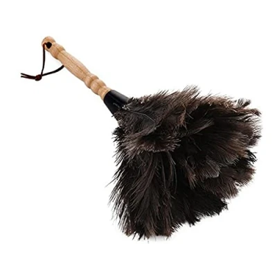 Imagen de plumero de plumas avestruz, mango madera maciza, cepillo mano para tareas domésticas, productos limpieza, avestruz
