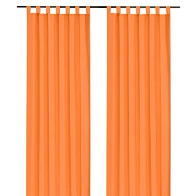 Imagen de heimtexland ® Cortina Decorativa con Trabillas y Cinta Fruncida, Color Naranja Liso, 245 x 140 cm, Opaca, Pero Deja Pasar la luz, Natural Mate Monocolor, Trabillas, Öko Tex