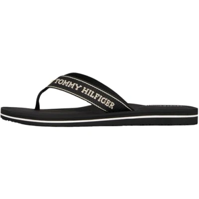 Imagen de Tommy Hilfiger Jacquard LOGO FINE Cleat Flipflops Chanclas de dedo, Mujer, Talla: 42, Black Zapatos