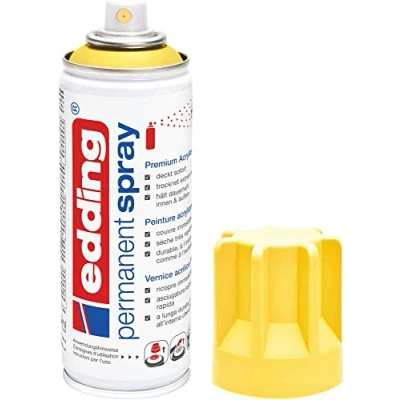 Imagen de edding 5200 spray permanente amarillo tráfico 200 ml pintura acrílica para pintar y decorar vidrio, metal, madera, cerámica, plástico, lienzo aerosol, acrílico, de