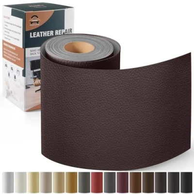 Imagen de Kit de Reparación Cuero para Muebles, Parche Autoadhesivo 10x160 cm, Adhesivo Tapizar Asientos Automóviles, Sofás, Sofás Sillas Marrón oscuro