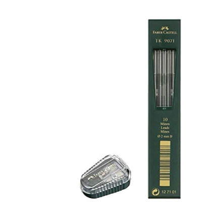 Imagen de Faber Castell TK® Sacapuntas con depósito colector, color de la carcasa: verde + 10 minas caída 2 mm TK9071 dureza B