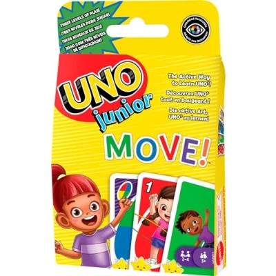 Imagen de Mattel Games UNO Junior Move! Juego de Cartas con Tres Niveles para Jugar, Mesa +3 años (Mattel HNN03)
