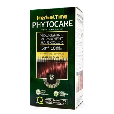 Imagen de Herbal Time Phytocare Tinte Permanente Sin Amoniaco, Parabenos Natural Pelo Profesional Kit de Nutre y Protege Tu Cabello Color Rojo 6R