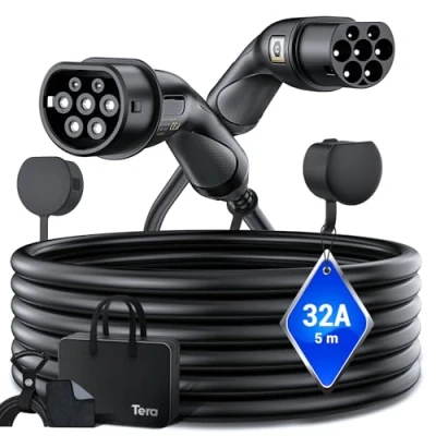 Imagen de Tera cable de carga EV tipo 2: 22 kW, 32 A, 5 metros, 1 fase, 2 a 2, Mennekes IP55, rápida, coche eléctrico para EV/PHEV, instrucciones en