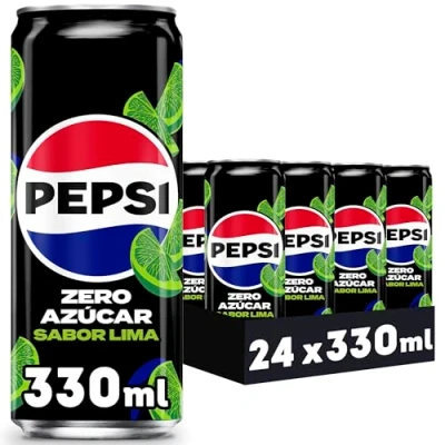 Imagen de Pepsi zero Lima Refresco de cola con cero azúcar y calorías, pack 24 latas 330 ml, 7.92 litros en total