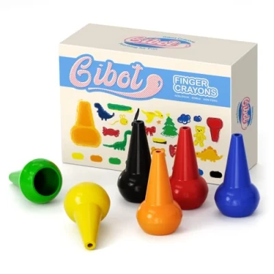 Imagen de Gibot Lápices de Cera para Niños Pequeños, Ceras Colores Niños, a Partir 1 Año, Juguete Apilable y Seguro No Tóxico (6 Colores)