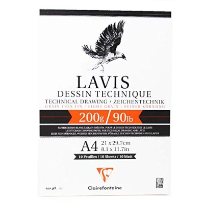 Imagen de Clairefontaine 96341 C Bloc encolado en tête Lavis técnica A4 10 hojas 210 x 297 mm 200 G