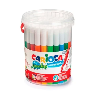 Imagen de Carioca Jumbo Bote de Rotuladores Super Lavables para Niños con Asa, Set Punta Maxi, 50 Colores Surtidos