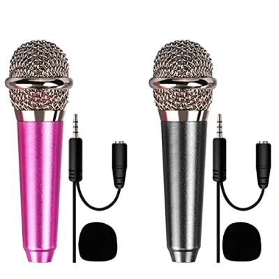 Imagen de TIMJJG 2 minimicrófonos, mini micrófonos para cantar en teléfonos móviles, pequeños de karaoke, portátiles con cable, minimicrófonos móviles y computadoras
