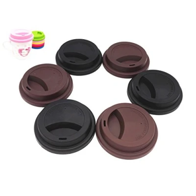 Imagen de NanTun Tapa de Silicona para Beber a Prueba derrames, Tapas Reutilizables Tazas café, 6 Unidades, Color Negro y café