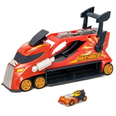 Imagen de T Racers Mix &#039;N Race Thunder Truck Camión Lanzador con 3 acciones en 1. Incluye 1 vehículo Racer Exclusivo, Zona para Montar vehículos, Tirador lanzarlos y Espacio 7 Coches