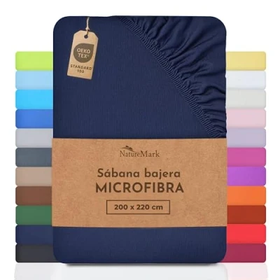 Imagen de NatureMark Sábana Bajera Ajustable de Microfibra Tamaños, Precio Especial! 100% Poliéster, Azul Marino 200 x 220 cm