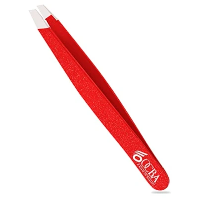 Imagen de OCBA piezas Pinzas para cejas de depilar depilación Punta mejorada profesionales con acabado antideslizante funda incluida (1 Pack Red)