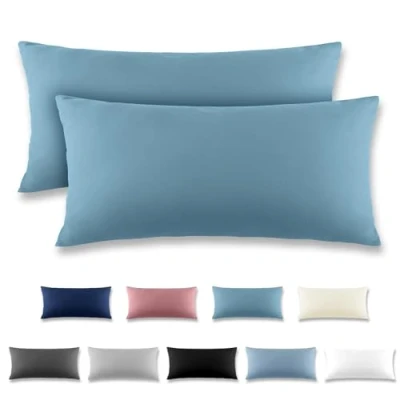 Imagen de REDKEY Funda Almohada Juego de 2 Fundas Almohadas 40x80 cm, con Cremallera Oculta, Transpirable Suave Antiarrugas Microfibra Azul Agua
