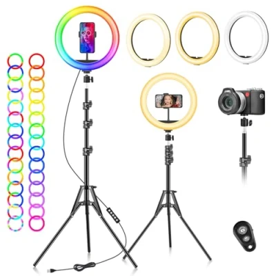 Imagen de Aro de Luz con Tripode para Movil RGB 10.2&quot; Ring Light Anillo LED Profesional Alto Grande Grabar Videos Youtube Selfie Fotografia Maquillaje Ringlight Remoto Control