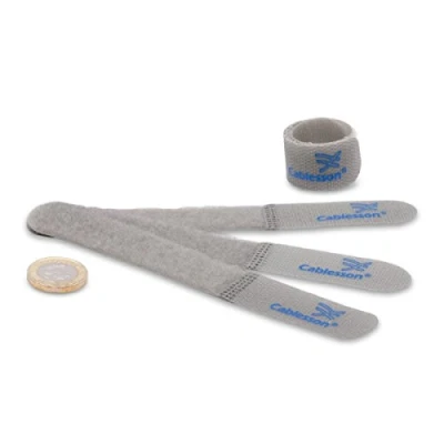 Imagen de Cablesson Sujetacables de Velcro y Nylon Gancho Lazo liberables Reutilizables Paquete 30 Fino sujete Mantenga el Cable Alambre ordenado Gris.