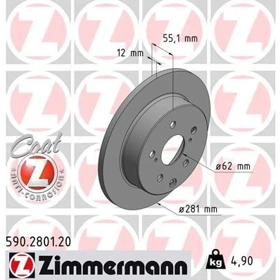 Imagen de ZIMMERMANN COAT Z 590.2801.20 Disco de freno 281 12 8/5 5 114 macizo revestido TOYOTA: RAV4 III SUV, IV SUV