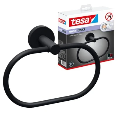 Imagen de tesa Anilla de Toallas Moon Black, Negro Mate, autoadhesiva, tecnología Montaje Adhesiva, 53 mm x 184 130