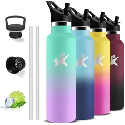 Imagen de Botella Agua Acero Inoxidable, Termica 1 litro, sin BPA, Cantimplora con Pajita, A Prueba de Fugas, Inoxidable Filtro, Doble Vacío, Termo para la Yoga, Senderismo