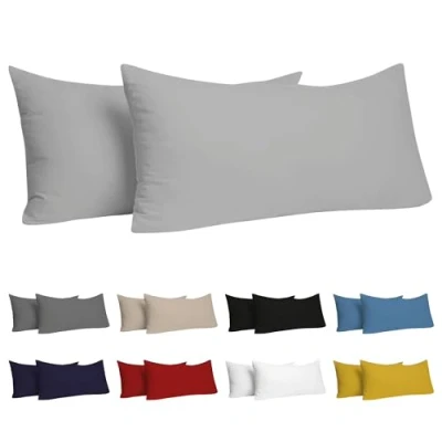 Imagen de Dreamzie Fundas de Almohada (Juego 2) Gris para Las Almohadas 40 x 80 cm 100% Algodon Jersey Funda Cojin Cama Protector