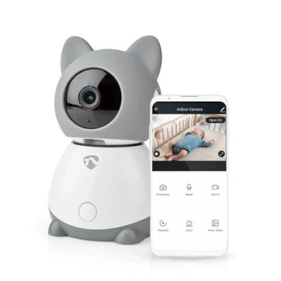 Imagen de NEDIS Smartlife Cámara Interior Wi Fi Full HD 1080p Pan Tilt Cloud/MicroSD (no incluida) con Sensor de Movimiento Visión Nocturna AndroidT/iOS Gris/Blanco