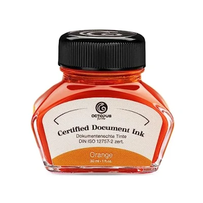 Imagen de Octopus Fluids Document Ink Orange Tinta indeleble certificada según DIN ISO 12757 2, naranja, 30 ml