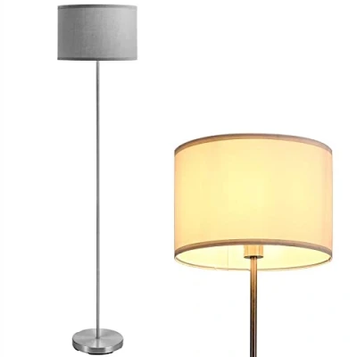 Imagen de BAKAJI Lámpara de pie pie, bombilla E27, máx. 60 W, base redonda metal cromado, pantalla tela, diseño moderno, encendido con pedal, altura 160 cm (gris)