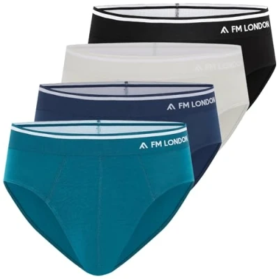 Imagen de FM London Calzoncillos Bambú Hombre (Pack de 4) Cómodos sin Etiqueta en la Cintura Elásticos Abertura Delantera Multipack, Negro/Azul/Gris, S