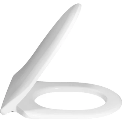 Imagen de Villeroy &amp; Boch Subway SlimSeat, asiento de inodoro Tapa WC blanco brillante Duroplast resistente Aro con bisagras acero inoxidable Diseño ultraplano en forma D Recambio original