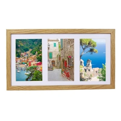 Imagen de BD ART marco de fotos collage 18 x 35 cm para tres con paspartú 10 15 cm, roble, plexiglás, madera MDF, moderno colgar en la pared o colocar un armario