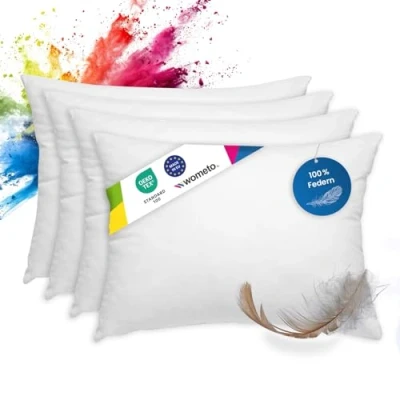 Imagen de wometo OekoTex Juego de 4 almohadas plumas (100% plumas, 30 x 50 330 g, unidades), color blanco