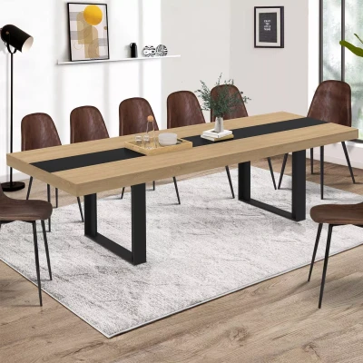 Imagen de IDMarket Phoenix Mesa de comedor extensible rectangular (10 12 personas, madera y negro, banda central, 200 300 cm), color negro