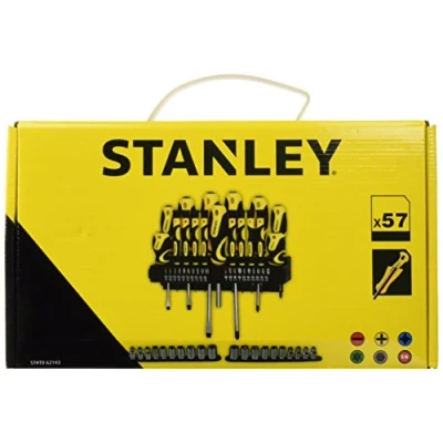 Imagen de STANLEY STHT0 62143 Set de 57 Piezas, Destornilladores y Puntas Destornillador 25 mm, Juego Vasos, Mangos Blandos Grandes, Hoja Acero, Montable en Pared