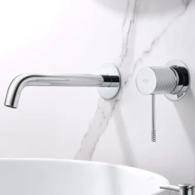 Imagen de IMEX Grifo Monomando Lavabo Empotrado Baño Mezclador Agua Fria y Caliente sobre Encimera Ahorro de Serie Génova Color Cromado