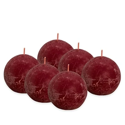 Imagen de Bolsius Rustik Velas esféricas (6 unidades), color rojo burdeos