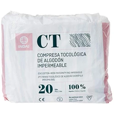 Imagen de INDAS, Compresa Tocológica Algodón Impermeable, 20 unidades