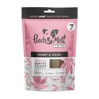 Imagen de Pooch &amp; Mutt Pequeños palitos dentales relajantes para Perros con Sabor a cáñamo y Salvia Perros, 1 Paquete de 7