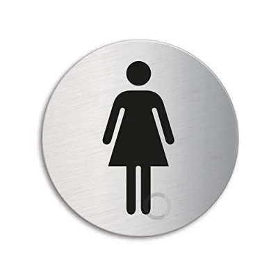 Imagen de Placa Baño Mujeres Ø 75 mm Senal acero inoxidable cepillado mate fino autoadhesivo Ofform Design No. 8472