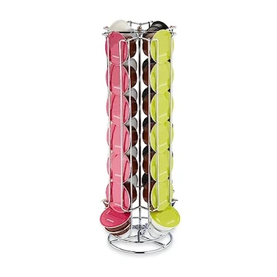 Imagen de Relaxdays Portacápsulas Compatible con Dolce Gusto, 28 Cápsulas, Giratorio, Soporte Monodosis Café Metal, 37x15cm, Plata, Hierro