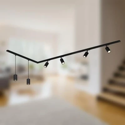 Imagen de Briloner RAIL 230 V sistema de riel, negro, 4 focos, 2 colgantes, 2,25m