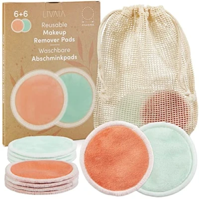 Imagen de Discos desmaquillantes lavables: 12 reutilizables con bolsa para lavadora desmaquilladores lavables de LIVAIA
