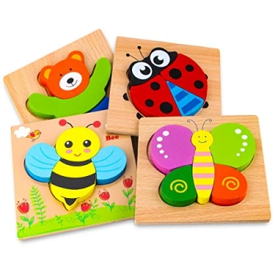 Imagen de Afufu Juguetes Bebes, Puzzles de Madera Educativos para Bebé, niños 1 año 2 3 4 5 6 años, Dibujo Animal Colorido con Placa, Regalo cumpleaños, Navidad
