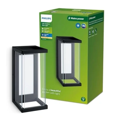 Imagen de Philips Lighting Aplique pared Exterior Ulyzo, 12W, 2700K luz branca cálida, negro, resistente a intemperie IP44