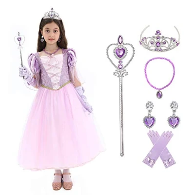 Imagen de Sincere Party disfraz de princesa Rapunzel para niña, juego rol con accesorios 7 8 años