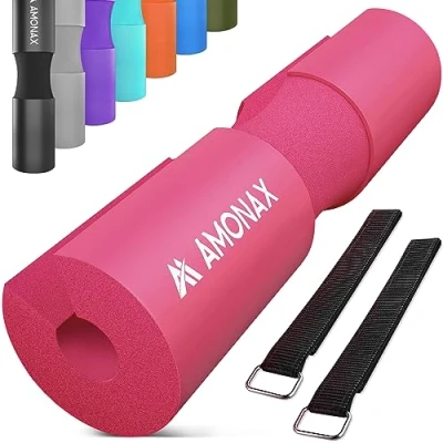 Imagen de Amonax Almohadilla barra gimnasio protector, Cuello y Hombros para Sentadillas Empuje de Cadera, ejercicios en casa el gimnasio, entrenamiento fuerza pesas (Rosa)