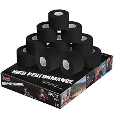 Imagen de ALPIDEX 12 x Cinta Adhesiva Deportiva 3,8 cm 10 m Sport Tape 100% Algodón Inelástica Balonmano Fútbol Voleibol Escalada, Color:Negro