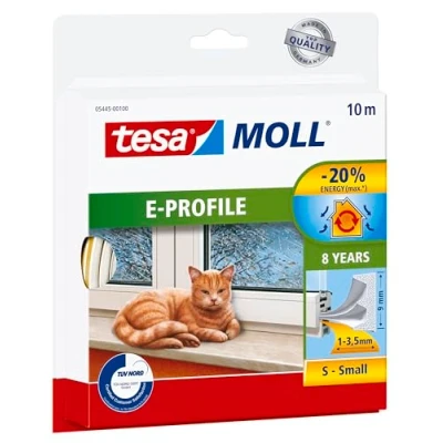 Imagen de tesamoll Perfil E Burlete de Caucho Autoadhesivo para Aislar Ventanas y Puertas Sellar Huecos Blanco 10 m x 9 mm 4
