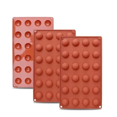 Imagen de GEFIRE 3 Pcs Moldes de Chocolate Semi Redondos 24 Cavidades, Molde Silicona Reposteria，Moldes Bombones，Mini para Bombones, Pasteles, Gelatinas, Mousse Cúpula